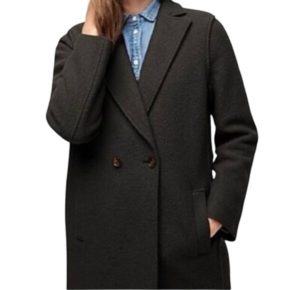 J.CREW Daphne Black Italian Wool Coat | Double Breasted Long Topcoat | Size 4 - Picture 1 of 8